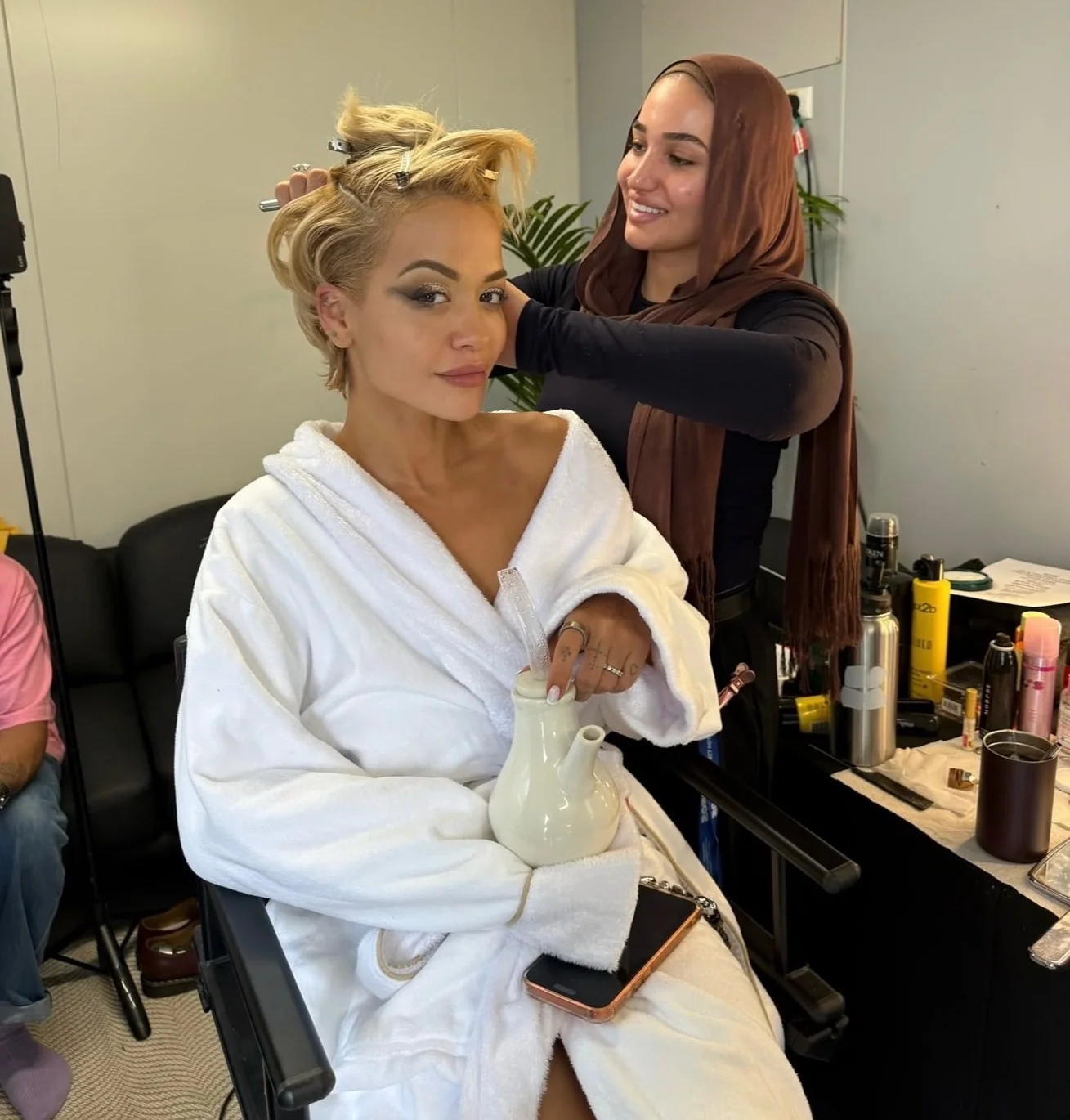 Mya Kaake styling Rita Ora backstage on tour